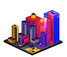 edificio isométrico en estilo retro png