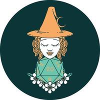 icon of human witch with natural twenty dice roll vector