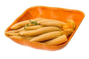 Baby corn in a bowl on white background photo