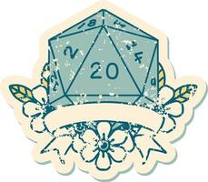 Retro Tattoo Style natural 20 critical hit D20 dice roll vector