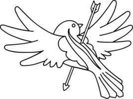 tattoo in black line style of a dove pierced with arrow vector