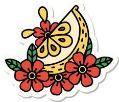 sticker of tattoo in traditional style of a decorative lemon vector