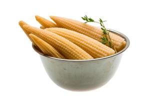 Baby corn in a bowl on white background photo