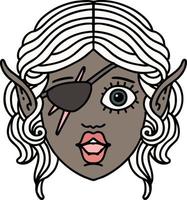 Retro Tattoo Style elf rogue character face vector