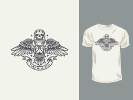 la arena del tiempo y el diseño de camiseta vintage de calavera vector