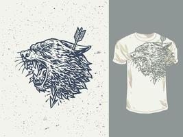 diseño de camiseta de estilo vintage de ajuste cruzado de lobo enojado vector