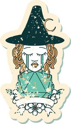 Retro Tattoo Style crying human witch with natural one roll