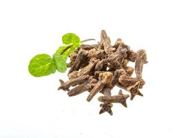 Cloves heap on white background photo