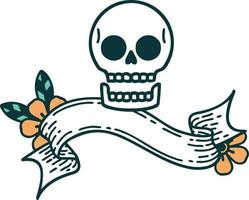 traditional tattoo with banner of a skull vector