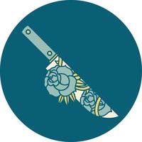 iconic tattoo style image of a dagger and flowers vector