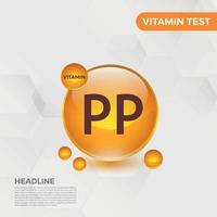 PP Vitamin icon Logo Golden Drop, Complex drop. Medical background heath Vector illustration