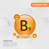B9 Vitamin icon Logo Golden Drop, Complex drop. Medical background heath Vector illustration