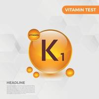 logotipo de icono de vitamina k1 gota dorada, gota compleja. ilustración de vector de salud de antecedentes médicos