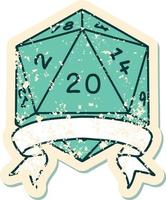 Retro Tattoo Style natural 20 critical hit D20 dice roll vector