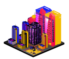 edificio isométrico en estilo retro png