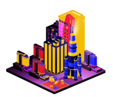 Retro isometric building png