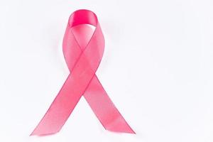 Pink ribbon on white background. Breast Cancer Awareness Month. Women's health care concept. Symbol of hope and support.