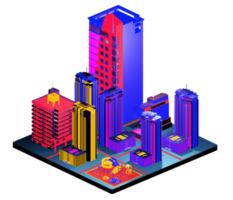 edificio isométrico en estilo retro png