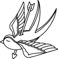 tattoo in black line style of a swallow pierced by arrow vector