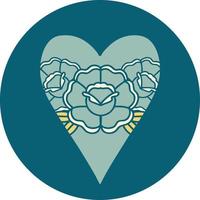 imagen icónica de estilo tatuaje de un corazón y flores vector