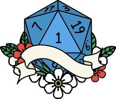 estilo de tatuaje retro natural uno d20 tirada de dados vector