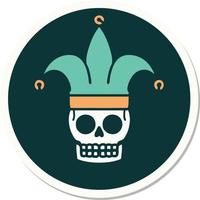 sticker of tattoo in traditional style of a skull jester vector