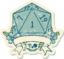 estilo de tatuaje retro natural uno d20 tirada de dados vector