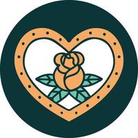 iconic tattoo style image of a heart and flowers vector