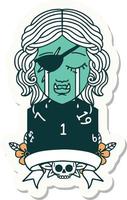 sticker of a crying orc rogue character with natural one roll vector