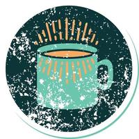 iconic distressed sticker tattoo style image of cup of coffee vector