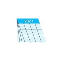 icono de calendario moderno de color azul, con el año 2023 escrito en su vector eps de título, ilustración dibujada a mano aislada en fondo blanco.