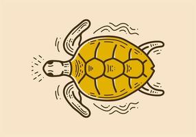 Sea turtle swimming retro vintage art drawing vector