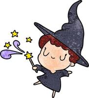 cute cartoon witch casting spell vector