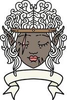 Retro Tattoo Style elf barbarian character face with banner vector