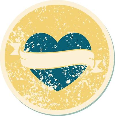 iconic distressed sticker tattoo style image of a heart and banner