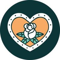 iconic tattoo style image of a heart and flowers vector