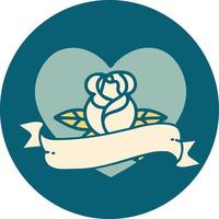 iconic tattoo style image of a heart rose and banner vector