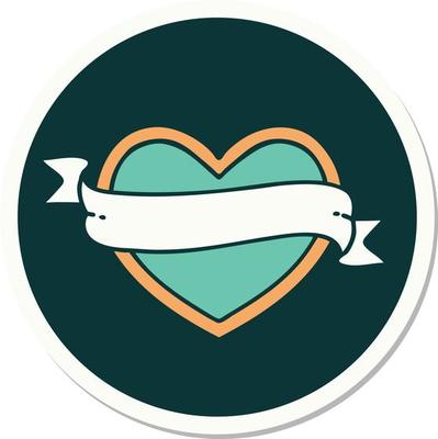 sticker of tattoo in traditional style of a heart and banner