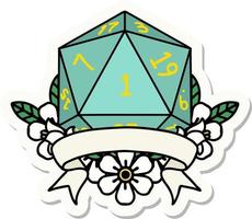 sticker of a natural one d20 dice roll vector