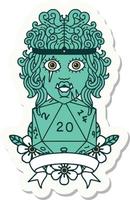 sticker of a half orc barbarian character with natural 20 dice roll vector
