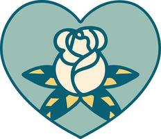 iconic tattoo style image of a heart and flowers vector