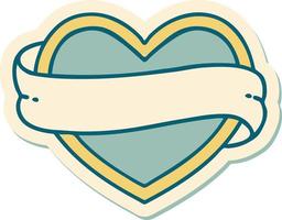 sticker of tattoo in traditional style of a heart and banner vector