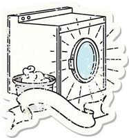worn old sticker of a tattoo style washing machine vector