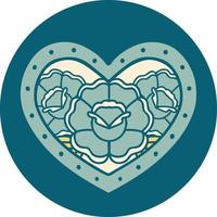 iconic tattoo style image of a heart and flowers vector