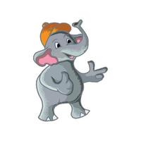 Cute Elephant Cartoon Illustration Design Smiling Pointing And Giving Thumbs Up vector