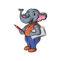 Cartoon Cute Elephant Illustration Design Holding Pen And Tablet vector