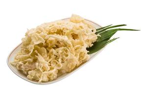 Prawn tempura on the plate and white background photo