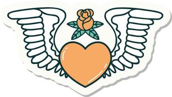 pegatina de tatuaje al estilo tradicional de un corazón con alas vector