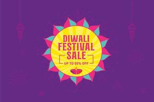 Diwali festival sale discounts offer logo unit banner with hanging lamp and shiny graphics. Indian festival of light, sale offer, logo design, sticker, vector