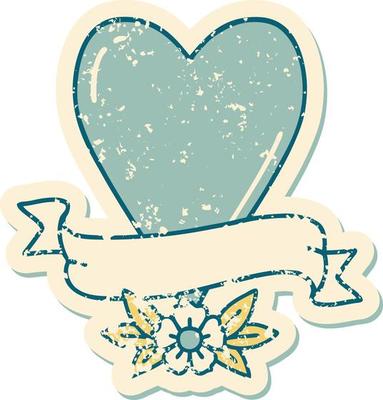 iconic distressed sticker tattoo style image of a heart and banner